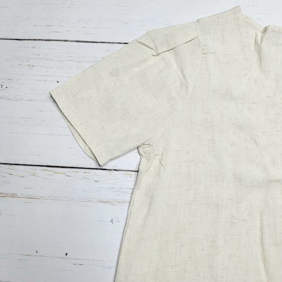 Yellow Chair Linen Blend Button Down Short Puff Sleeve Top Tan Beige New Small - Picture 4 of 6